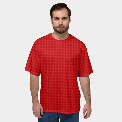 Мужская футболка оверсайз Сочный красный паттерн полосы клетка / 3D-принт – фото 3