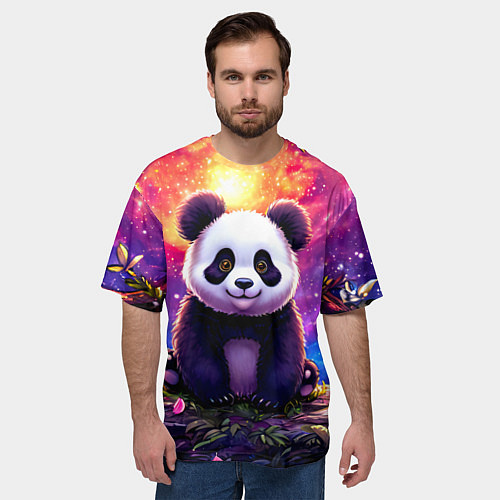 Мужская футболка оверсайз Панда и космическое небо / 3D-принт – фото 3