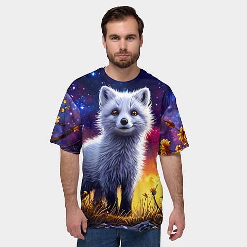 Мужская футболка оверсайз Песец в звездную ночь / 3D-принт – фото 3