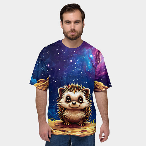 Мужская футболка оверсайз Ежик и звездное небо / 3D-принт – фото 3