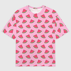 Мужская футболка оверсайз Дольки арбуза розовый