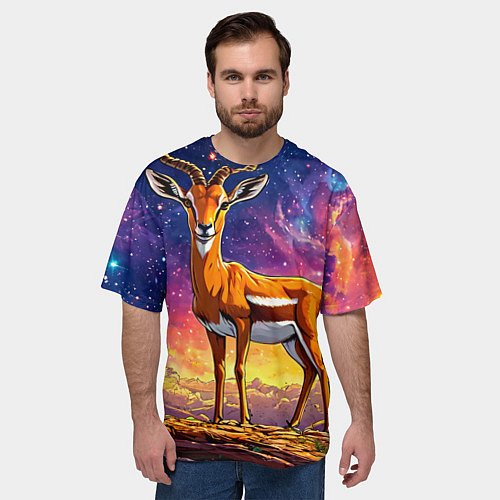 Мужская футболка оверсайз Газель в звездную ночь / 3D-принт – фото 3