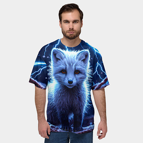 Мужская футболка оверсайз Песец в разрядах молний / 3D-принт – фото 3