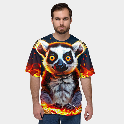 Мужская футболка оверсайз Лемур в огне / 3D-принт – фото 3