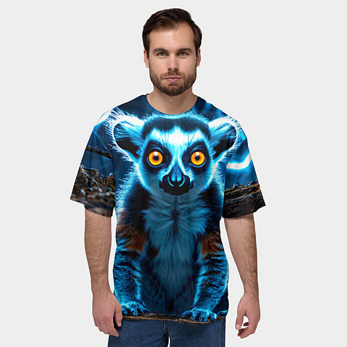 Мужская футболка оверсайз Лемур и удар молнии / 3D-принт – фото 3