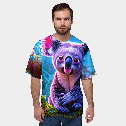 Мужская футболка оверсайз Коала на дереве / 3D-принт – фото 3