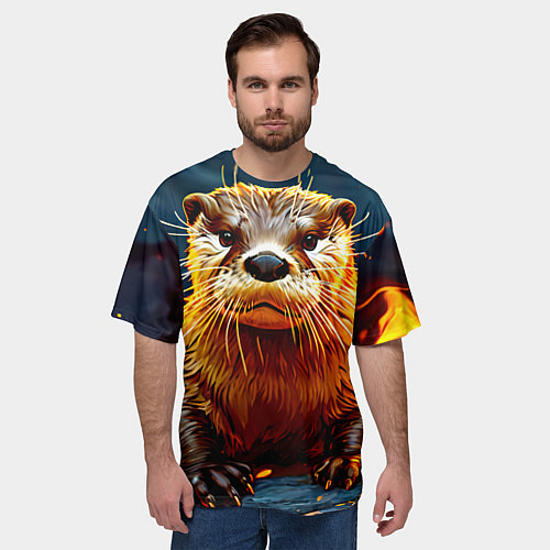 Мужская футболка оверсайз Выдра в огне / 3D-принт – фото 3