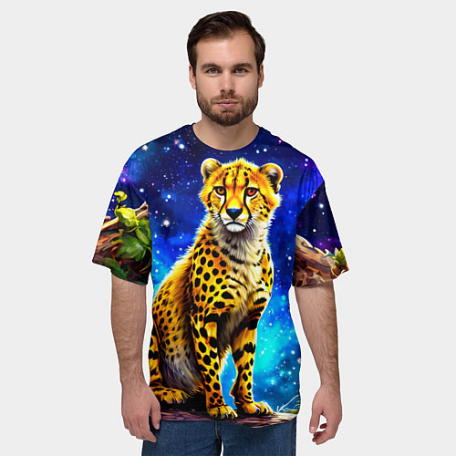 Мужская футболка оверсайз Гепард в звездную ночь / 3D-принт – фото 3