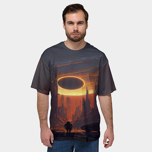 Мужская футболка оверсайз Космос - человек / 3D-принт – фото 3