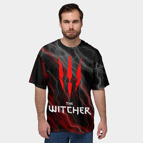 Мужская футболка оверсайз The witcher - геральт- молнии / 3D-принт – фото 3