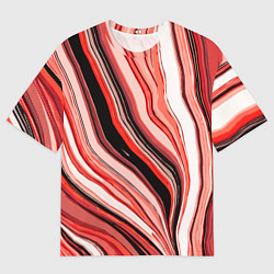 Футболка оверсайз мужская Волнистые вертикальные чёрно-красные полосы, цвет: 3D-принт