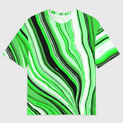 Мужская футболка оверсайз Волнистые вертикальные чёрно-зелёные полосы