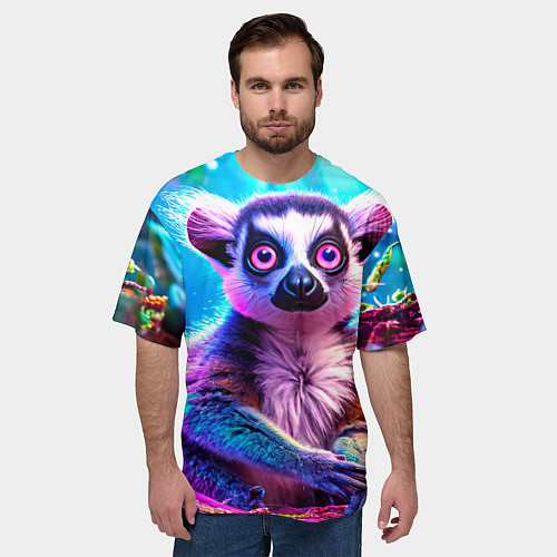Мужская футболка оверсайз Лемур в сказочном лесу / 3D-принт – фото 3