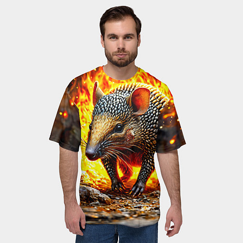 Мужская футболка оверсайз Броненосец в огне / 3D-принт – фото 3