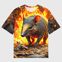 Футболка оверсайз мужская Броненосец в огне, цвет: 3D-принт