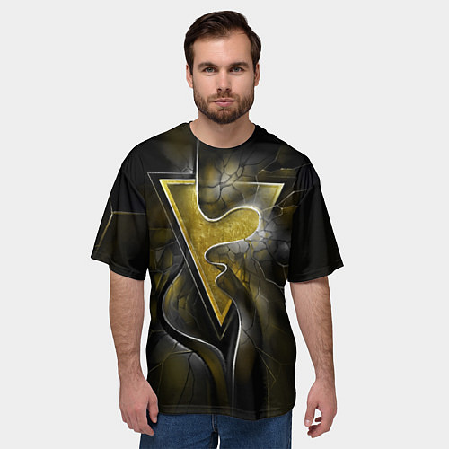 Мужская футболка оверсайз Золотой треугольник под стеклянной вуалью с волнам / 3D-принт – фото 3