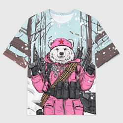 Футболка оверсайз мужская Русский медведь в розовой куртке, цвет: 3D-принт