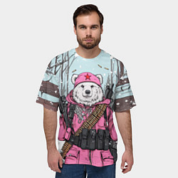Футболка оверсайз мужская Русский медведь в розовой куртке, цвет: 3D-принт — фото 2