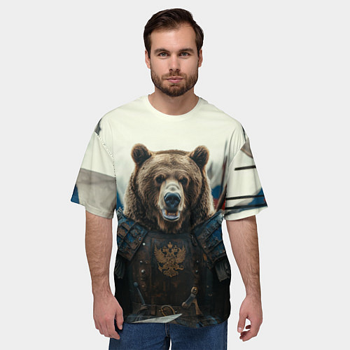 Мужская футболка оверсайз Русский воин медведь / 3D-принт – фото 3