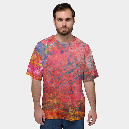Мужская футболка оверсайз Абстракция - red yellow grunge / 3D-принт – фото 3
