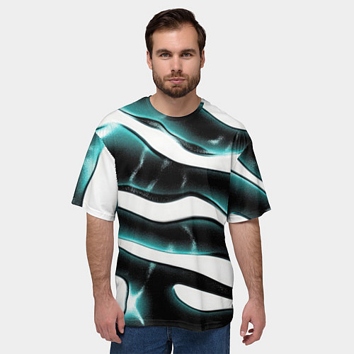 Мужская футболка оверсайз Абстрактный черно-зеленый камуфляж / 3D-принт – фото 3