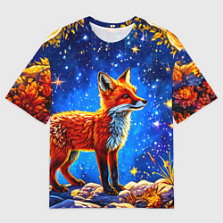 Футболка оверсайз мужская Лиса и звездное небо, цвет: 3D-принт