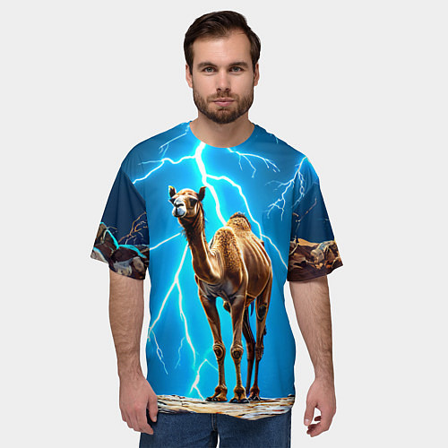 Мужская футболка оверсайз Верблюд и удар молнии / 3D-принт – фото 3