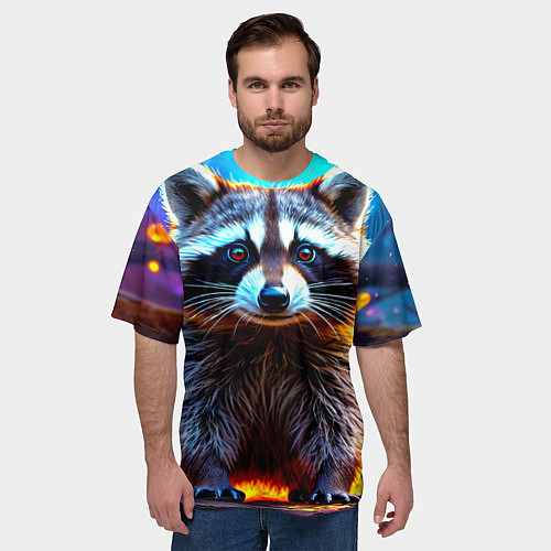 Мужская футболка оверсайз Енот в огне / 3D-принт – фото 3