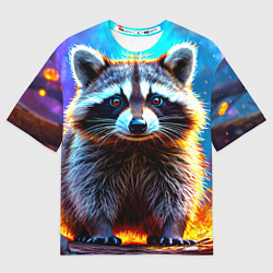Футболка оверсайз мужская Енот в огне, цвет: 3D-принт