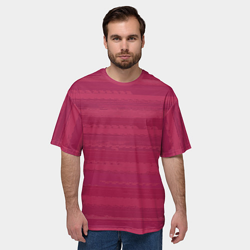 Мужская футболка оверсайз Малиновый розовый полосатый / 3D-принт – фото 3