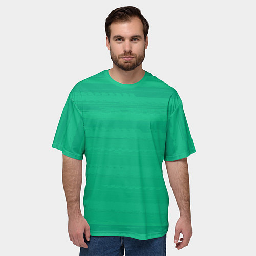 Мужская футболка оверсайз Изумрудный зелёный однотонный с полосами / 3D-принт – фото 3