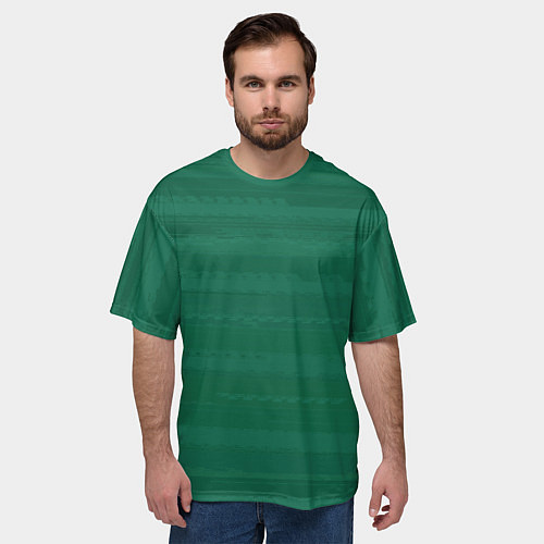 Мужская футболка оверсайз Тёмный зелёный текстурные полосы / 3D-принт – фото 3