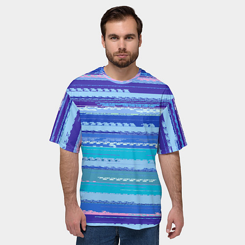 Мужская футболка оверсайз Морской сине-голубой абстрактные полосы / 3D-принт – фото 3
