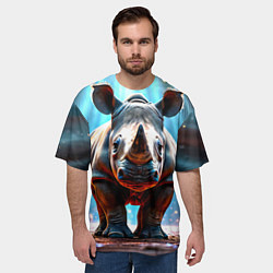 Футболка оверсайз мужская Носорог в лучах, цвет: 3D-принт — фото 2