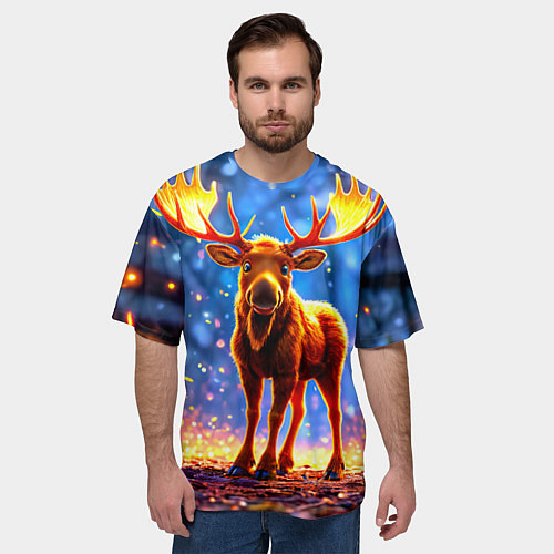 Мужская футболка оверсайз Лосенок в лесу / 3D-принт – фото 3
