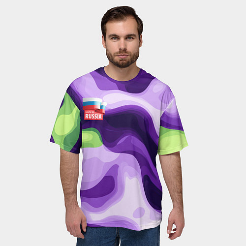 Мужская футболка оверсайз Фиолетовый камуфляж Россия / 3D-принт – фото 3