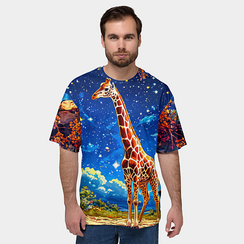 Мужская футболка оверсайз Жираф в звездную ночь / 3D-принт – фото 3