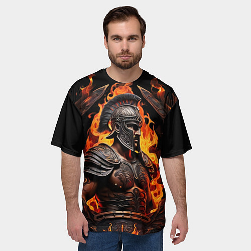 Мужская футболка оверсайз Гладиатор пламени огня / 3D-принт – фото 3