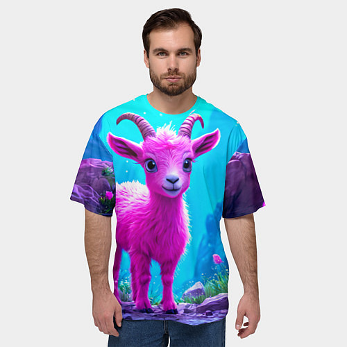 Мужская футболка оверсайз Розовый козлик / 3D-принт – фото 3