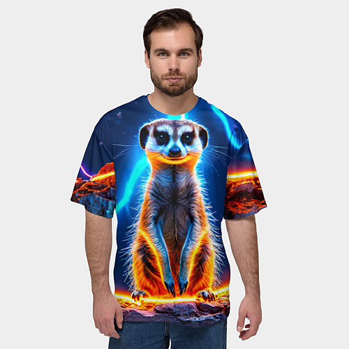 Мужская футболка оверсайз Сурикат и удар молнии / 3D-принт – фото 3