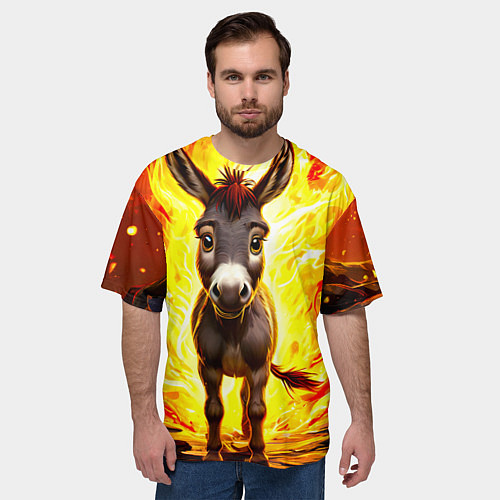 Мужская футболка оверсайз Ослик в огне / 3D-принт – фото 3