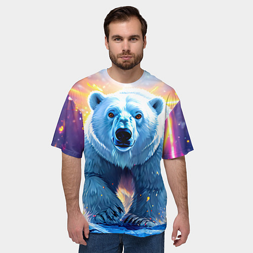 Мужская футболка оверсайз Белый медведь идет по льдине / 3D-принт – фото 3