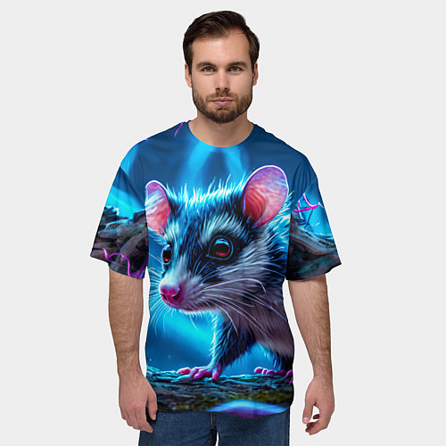 Мужская футболка оверсайз Опоссум в синей туманности / 3D-принт – фото 3