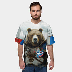 Футболка оверсайз мужская Медведь с флагами России, цвет: 3D-принт — фото 2