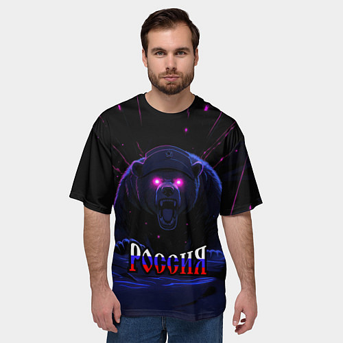 Мужская футболка оверсайз Россия агрессивный медведь / 3D-принт – фото 3