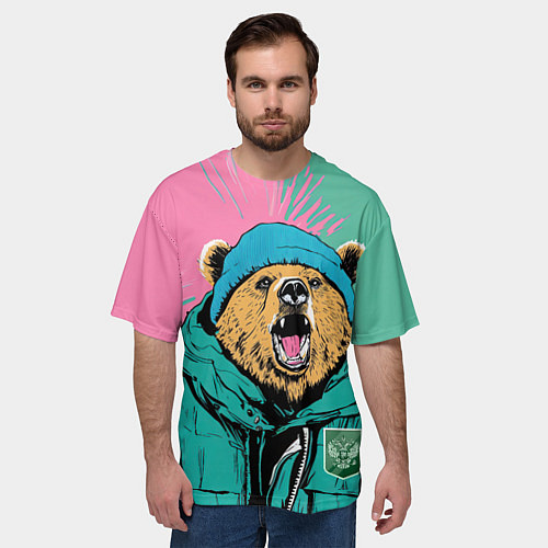 Мужская футболка оверсайз Злой медведь в зимней одежде / 3D-принт – фото 3