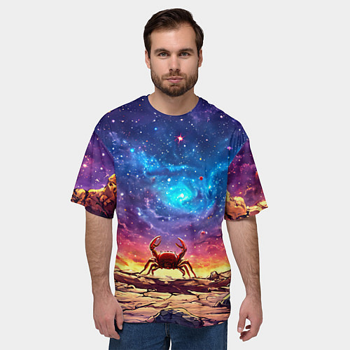 Мужская футболка оверсайз Краб смотрит в космос / 3D-принт – фото 3