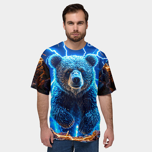 Мужская футболка оверсайз Медведь и молния / 3D-принт – фото 3