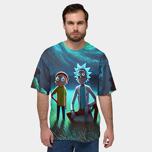 Мужская футболка оверсайз Рик и Морти на поляне - нейроарт / 3D-принт – фото 3