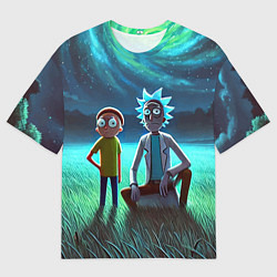 Футболка оверсайз мужская Рик и Морти на поляне - нейроарт, цвет: 3D-принт